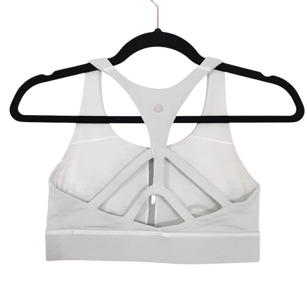 Lululemon Racerback Sports Bra womens 6 Gray White Mesh Cutout Athleisure